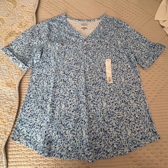 Croft & Barrow Blue Elbow Sleeve Utility Henley Top - Picture 2 of 7